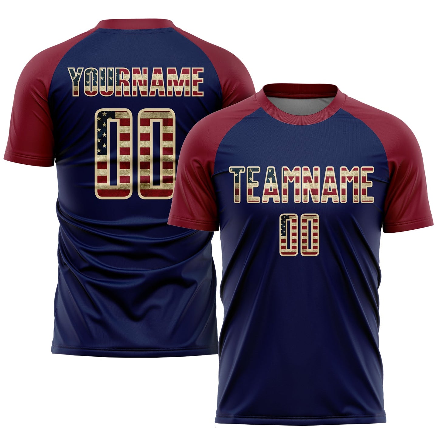 Custom Crimson Vintage USA Flag Navy-Cream Sublimation Soccer Uniform Jersey - Sky-Custom