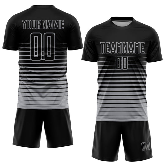 Custom Black Gray Pinstripe Fade Fashion Sublimation Soccer Uniform Jersey - Sky-Custom