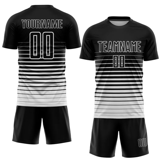Custom Black White Pinstripe Fade Fashion Sublimation Soccer Uniform Jersey - Sky-Custom