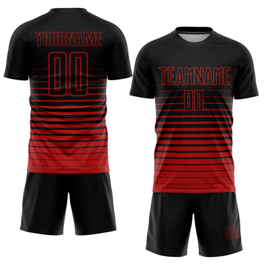 Custom Black Red Pinstripe Fade Fashion Sublimation Soccer Uniform Jersey - Sky-Custom