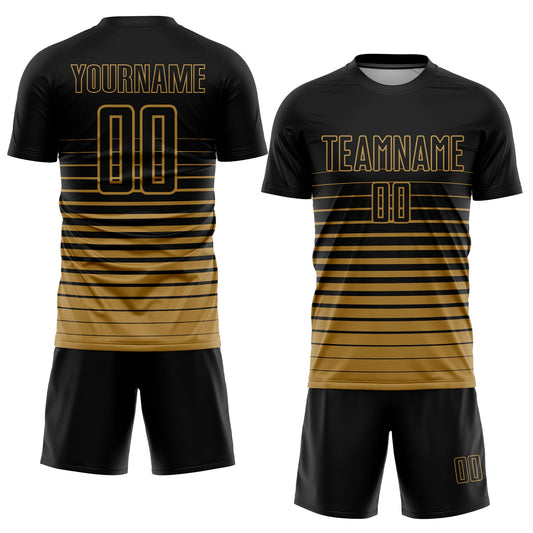 Custom Black Old Gold Pinstripe Fade Fashion Sublimation Soccer Uniform Jersey - Sky-Custom