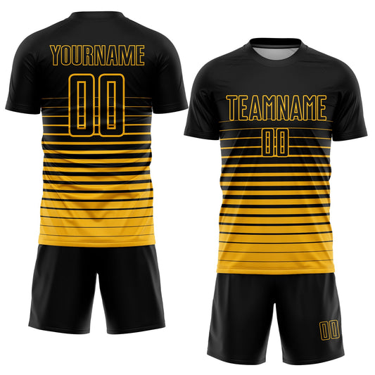 Custom Black Gold Pinstripe Fade Fashion Sublimation Soccer Uniform Jersey - Sky-Custom