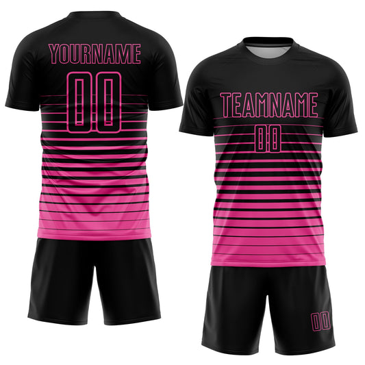 Custom Black Pink Pinstripe Fade Fashion Sublimation Soccer Uniform Jersey - Sky-Custom
