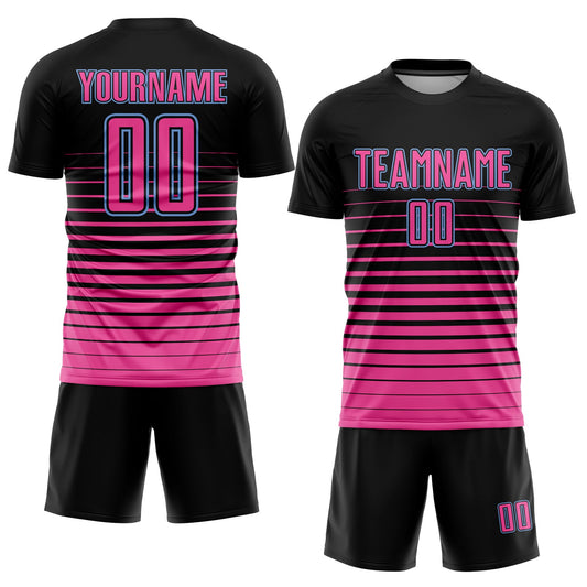 Custom Black Pink-Light Blue Pinstripe Fade Fashion Sublimation Soccer Uniform Jersey - Sky-Custom