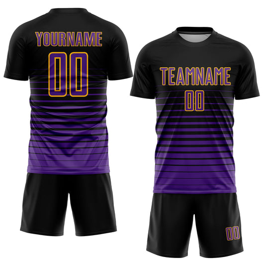 Custom Black Purple-Gold Pinstripe Fade Fashion Sublimation Soccer Uniform Jersey - Sky-Custom
