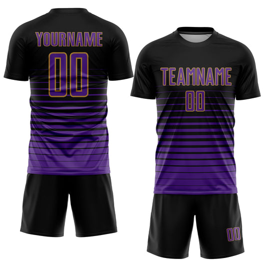 Custom Black Purple-Old Gold Pinstripe Fade Fashion Sublimation Soccer Uniform Jersey - Sky-Custom