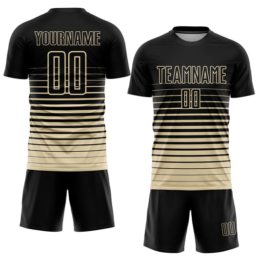 Custom Black Cream Pinstripe Fade Fashion Sublimation Soccer Uniform Jersey - Sky-Custom