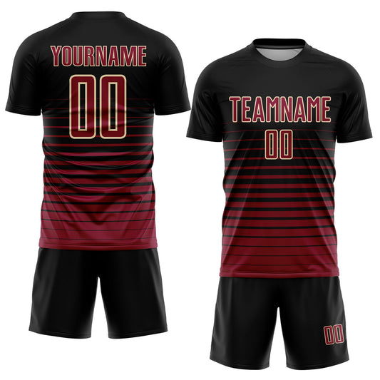 Custom Black Maroon-Cream Pinstripe Fade Fashion Sublimation Soccer Uniform Jersey - Sky-Custom