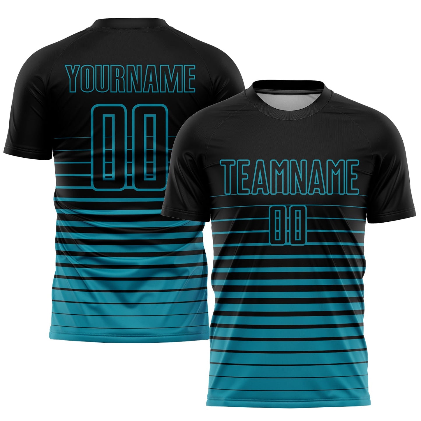 Custom Black Teal Pinstripe Fade Fashion Sublimation Soccer Uniform Jersey - Sky-Custom