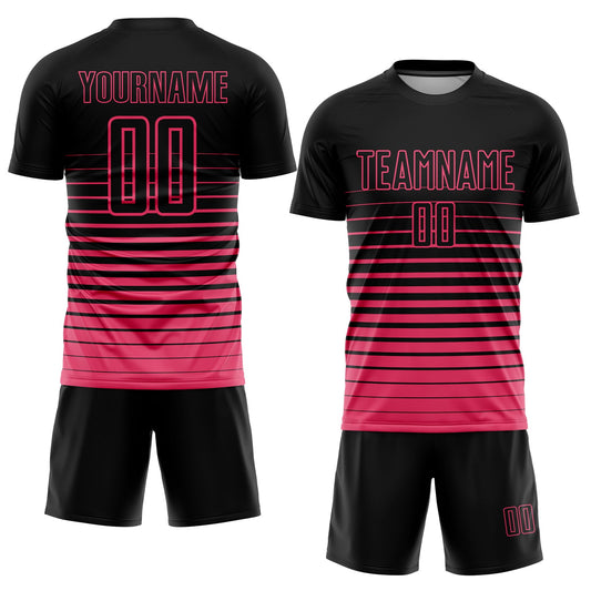 Custom Black Neon Pink Pinstripe Fade Fashion Sublimation Soccer Uniform Jersey - Sky-Custom