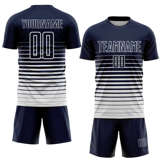Custom Navy White Pinstripe Fade Fashion Sublimation Soccer Uniform Jersey - Sky-Custom