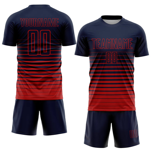 Custom Navy Red Pinstripe Fade Fashion Sublimation Soccer Uniform Jersey - Sky-Custom