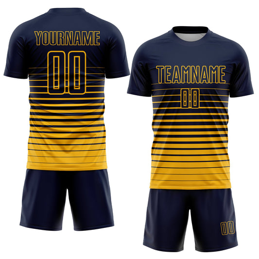 Custom Navy Gold Pinstripe Fade Fashion Sublimation Soccer Uniform Jersey - Sky-Custom