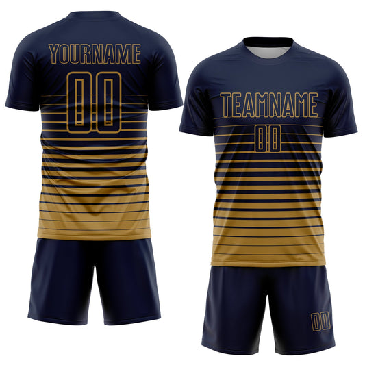 Custom Navy Old Gold Pinstripe Fade Fashion Sublimation Soccer Uniform Jersey - Sky-Custom