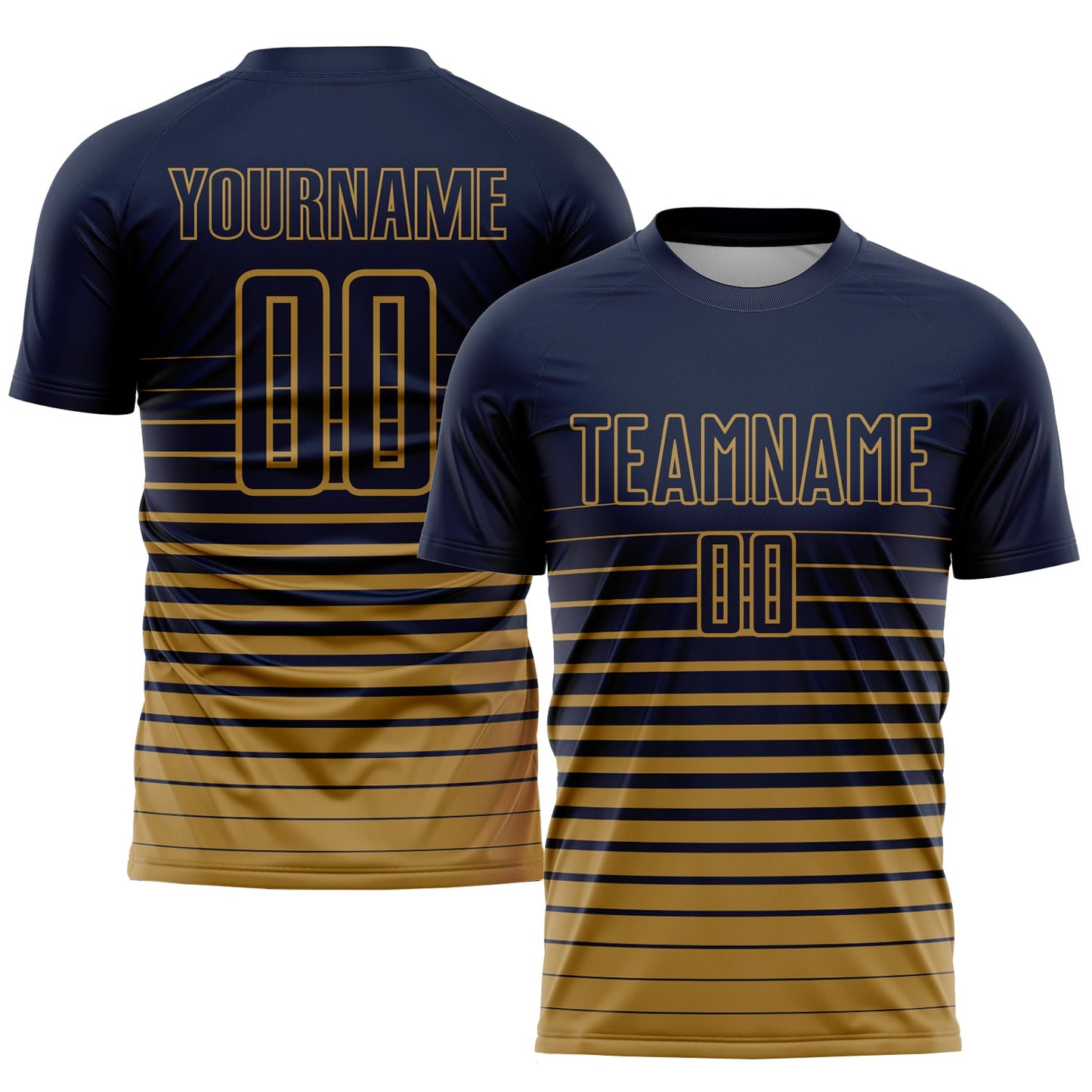 Custom Navy Old Gold Pinstripe Fade Fashion Sublimation Soccer Uniform Jersey - Sky-Custom
