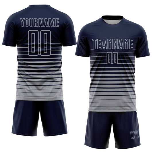 Custom Navy Gray Pinstripe Fade Fashion Sublimation Soccer Uniform Jersey - Sky-Custom