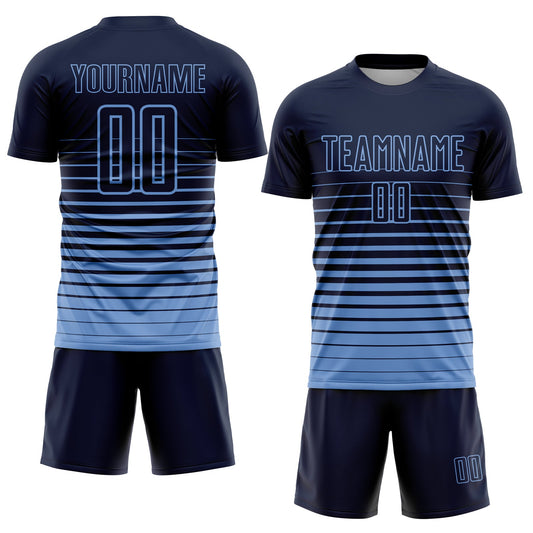 Custom Navy Light Blue Pinstripe Fade Fashion Sublimation Soccer Uniform Jersey - Sky-Custom