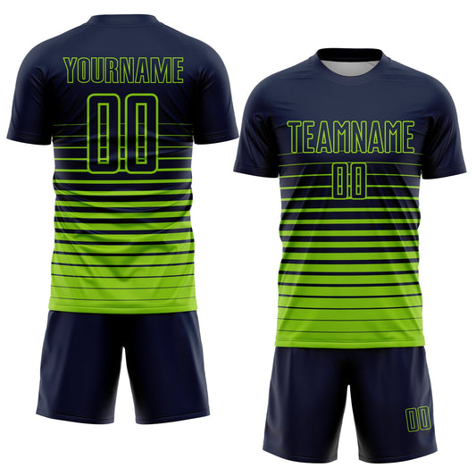 Custom Navy Neon Green Pinstripe Fade Fashion Sublimation Soccer Uniform Jersey - Sky-Custom