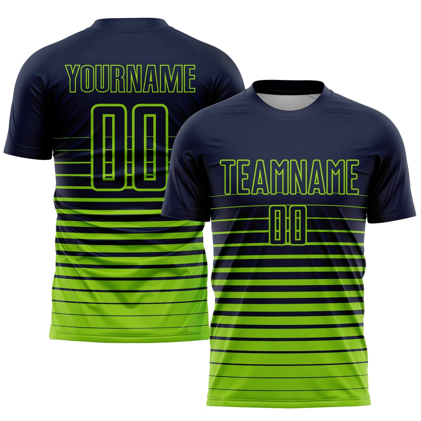 Custom Navy Neon Green Pinstripe Fade Fashion Sublimation Soccer Uniform Jersey - Sky-Custom