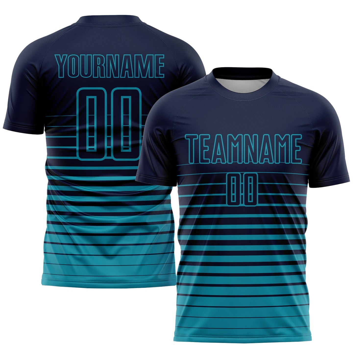 Custom Navy Teal Pinstripe Fade Fashion Sublimation Soccer Uniform Jersey - Sky-Custom