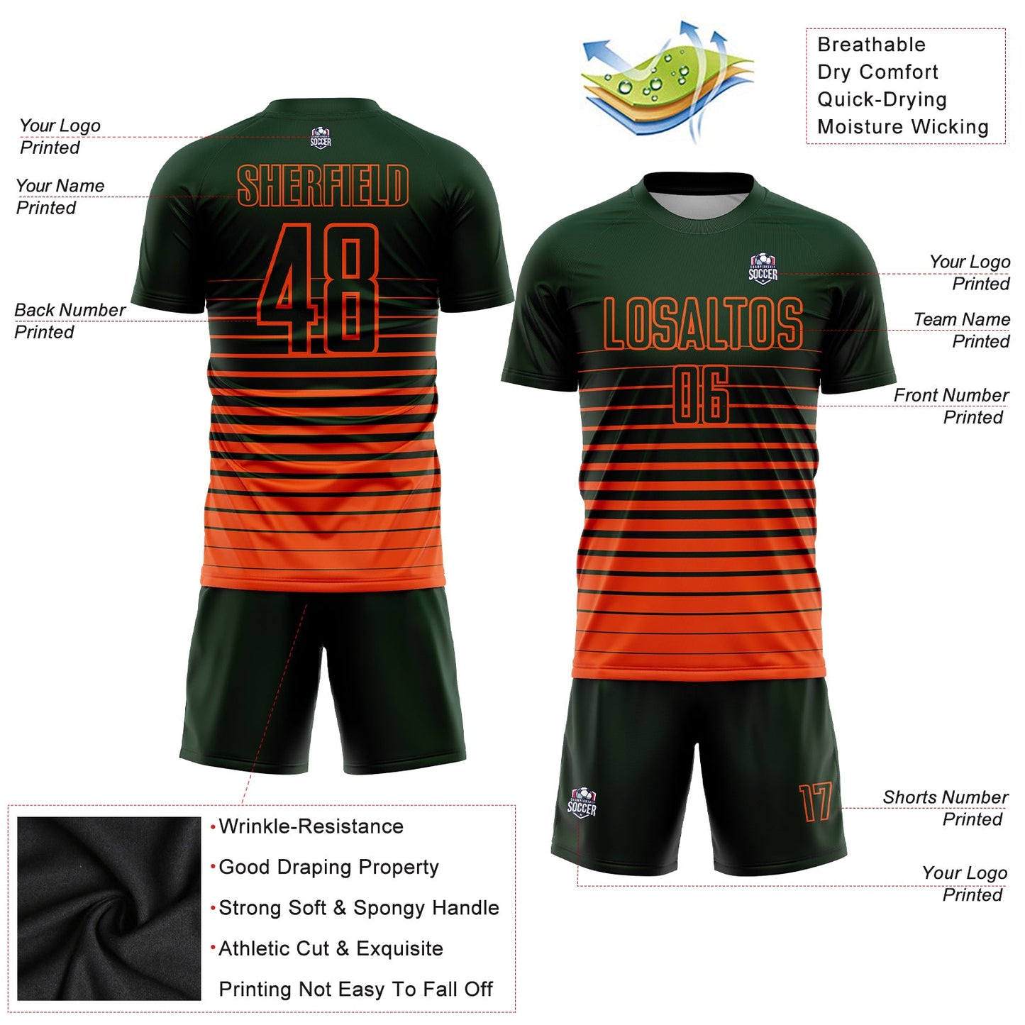 Custom Green Orange Pinstripe Fade Fashion Sublimation Soccer Uniform Jersey - Sky-Custom