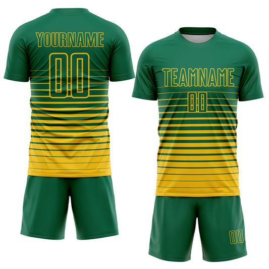 Custom Kelly Green Yellow Pinstripe Fade Fashion Sublimation Soccer Uniform Jersey - Sky-Custom