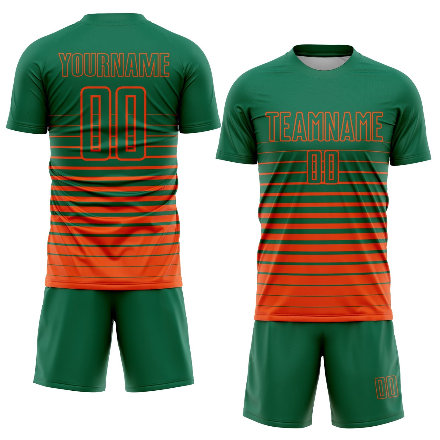Custom Kelly Green Orange Pinstripe Fade Fashion Sublimation Soccer Uniform Jersey - Sky-Custom