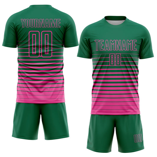 Custom Kelly Green Pink Pinstripe Fade Fashion Sublimation Soccer Uniform Jersey - Sky-Custom