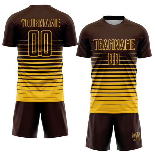 Custom Brown Yellow Pinstripe Fade Fashion Sublimation Soccer Uniform Jersey - Sky-Custom