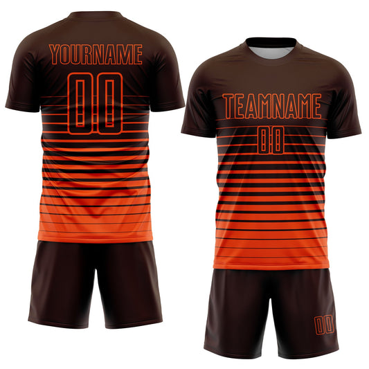 Custom Brown Orange Pinstripe Fade Fashion Sublimation Soccer Uniform Jersey - Sky-Custom