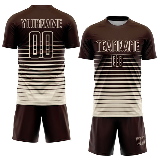 Custom Brown Cream Pinstripe Fade Fashion Sublimation Soccer Uniform Jersey - Sky-Custom