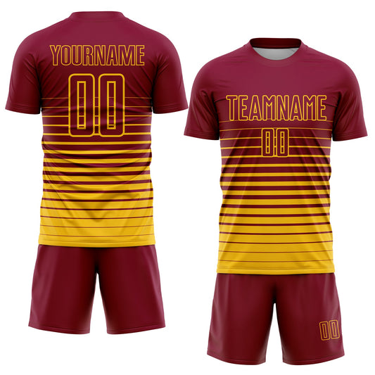 Custom Maroon Yellow Pinstripe Fade Fashion Sublimation Soccer Uniform Jersey - Sky-Custom