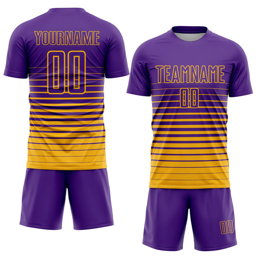 Custom Purple Gold Pinstripe Fade Fashion Sublimation Soccer Uniform Jersey - Sky-Custom