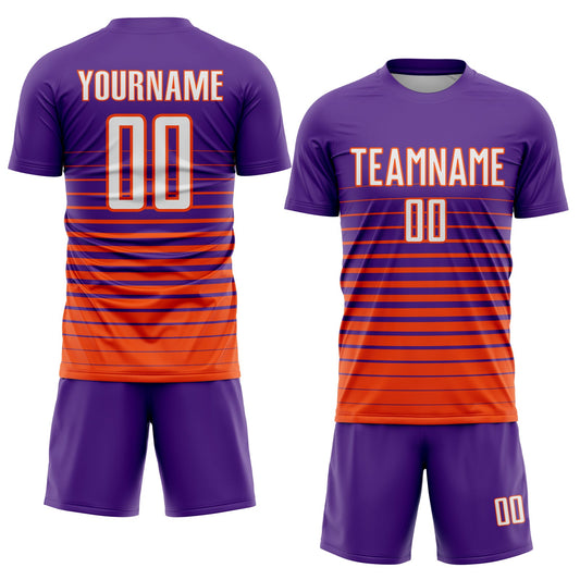 Custom Purple White-Orange Pinstripe Fade Fashion Sublimation Soccer Uniform Jersey - Sky-Custom