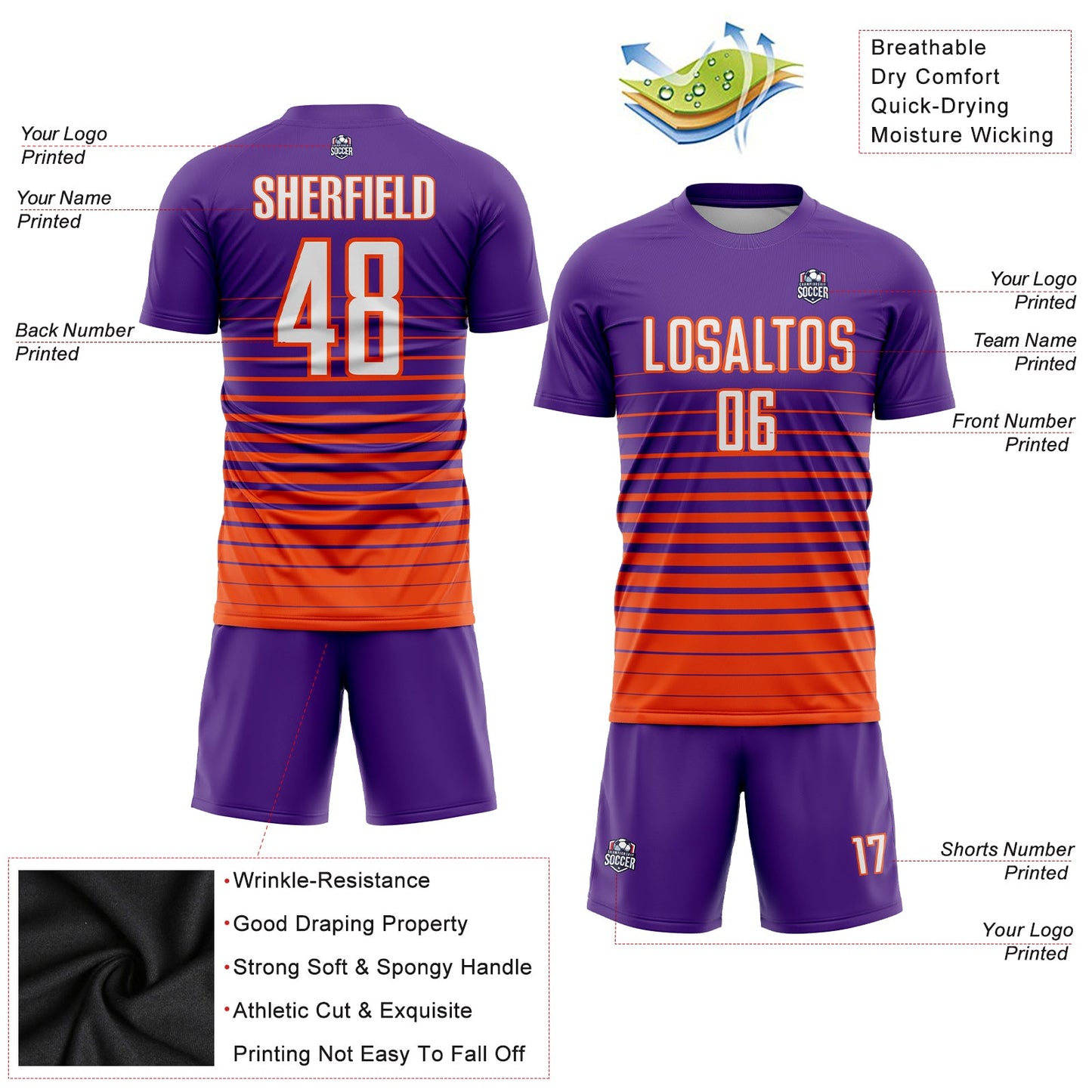 Custom Purple White-Orange Pinstripe Fade Fashion Sublimation Soccer Uniform Jersey - Sky-Custom