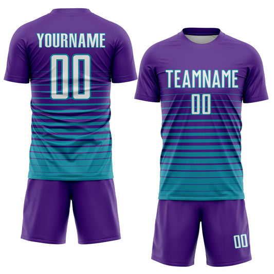 Custom Purple White-Teal Pinstripe Fade Fashion Sublimation Soccer Uniform Jersey - Sky-Custom