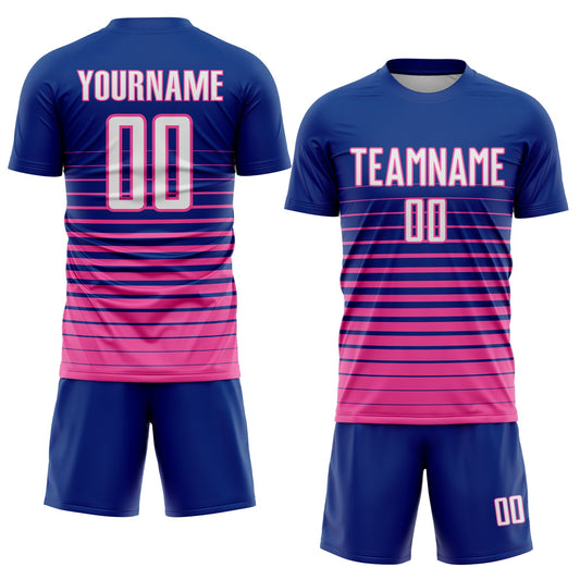Custom Royal White-Pink Pinstripe Fade Fashion Sublimation Soccer Uniform Jersey - Sky-Custom