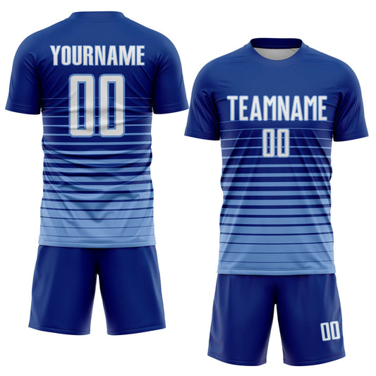 Custom Royal White-Light Blue Pinstripe Fade Fashion Sublimation Soccer Uniform Jersey - Sky-Custom