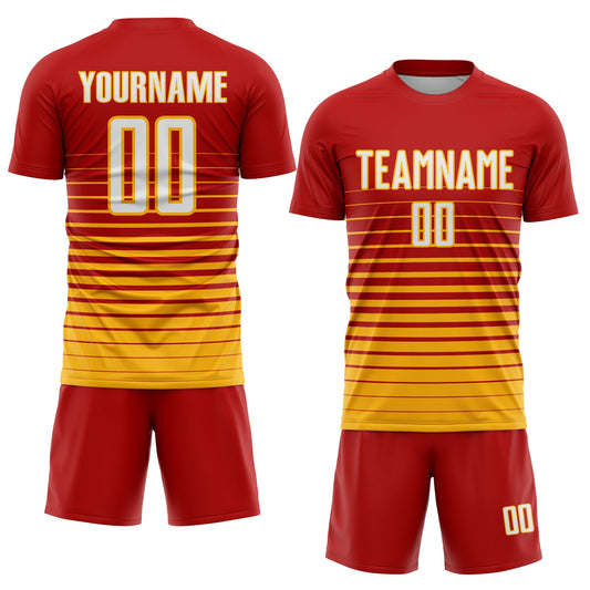 Custom Red White-Gold Pinstripe Fade Fashion Sublimation Soccer Uniform Jersey - Sky-Custom