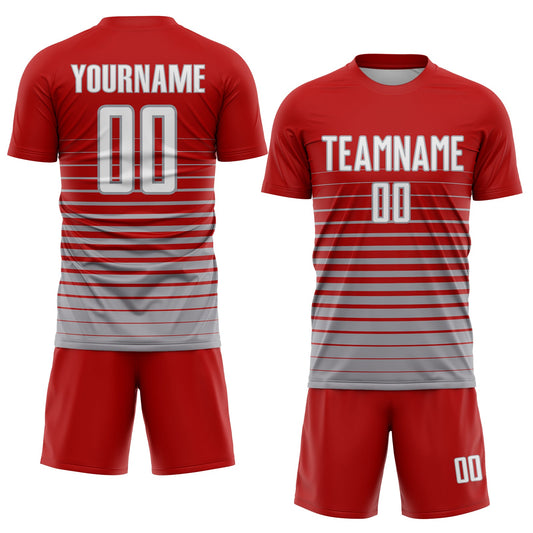 Custom Red White-Gray Pinstripe Fade Fashion Sublimation Soccer Uniform Jersey - Sky-Custom