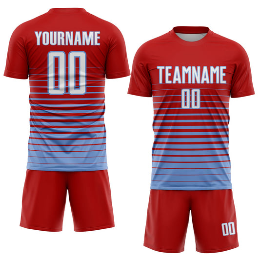 Custom Red White-Light Blue Pinstripe Fade Fashion Sublimation Soccer Uniform Jersey - Sky-Custom