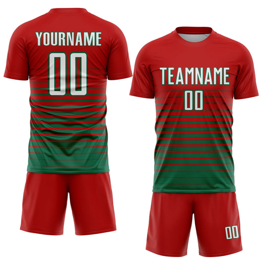Custom Red White-Kelly Green Pinstripe Fade Fashion Sublimation Soccer Uniform Jersey - Sky-Custom