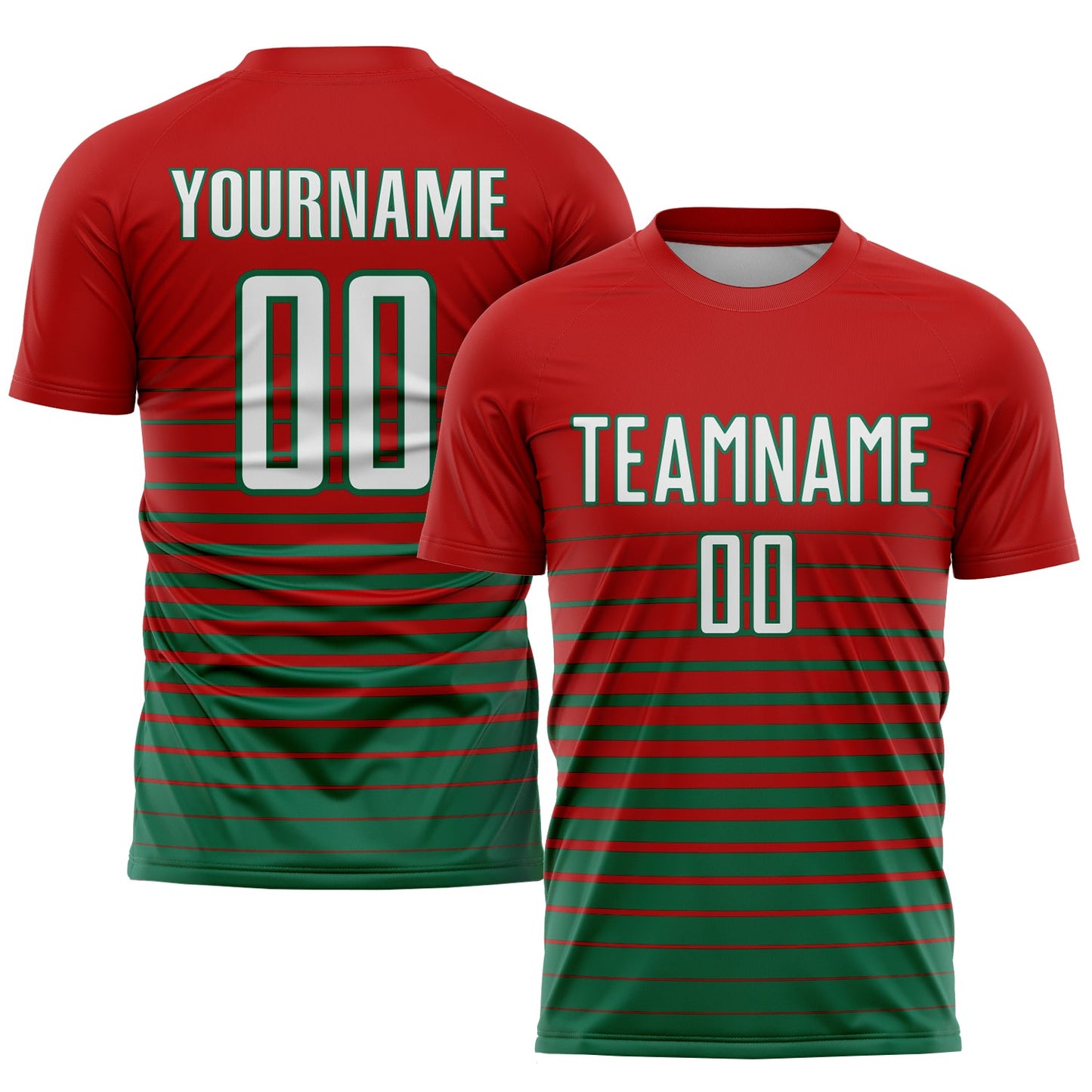 Custom Red White-Kelly Green Pinstripe Fade Fashion Sublimation Soccer Uniform Jersey - Sky-Custom