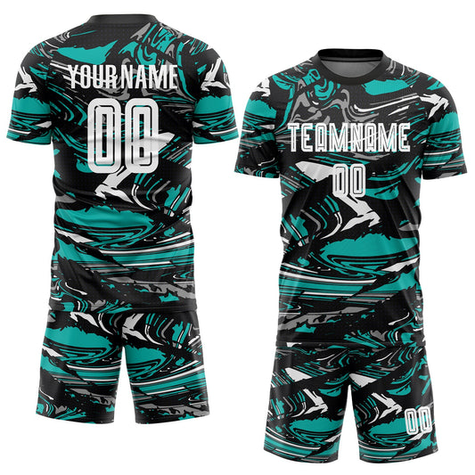 Custom Figure White-Aqua Sublimation Soccer Uniform Jersey - Sky-Custom