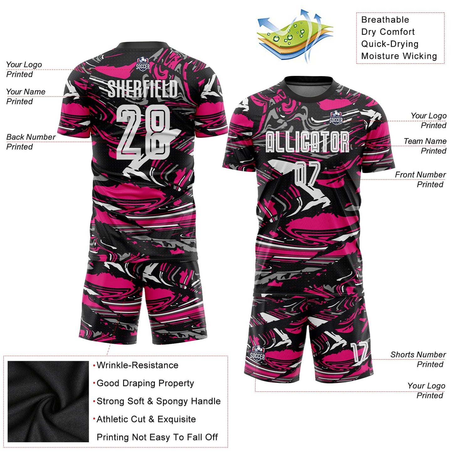 Custom Figure White-Hot Pink Sublimation Soccer Uniform Jersey - Sky-Custom