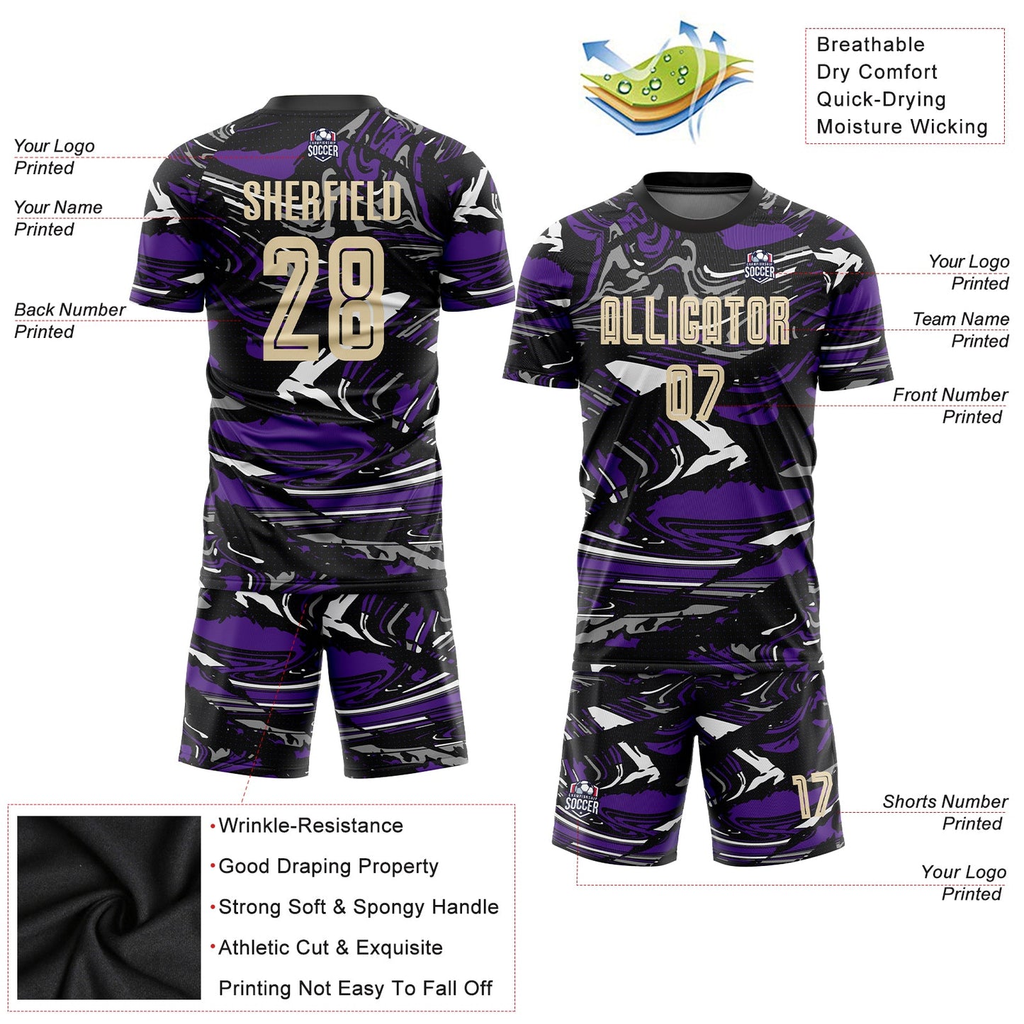 Custom Figure City Cream-Purple Sublimation Soccer Uniform Jersey - Sky-Custom