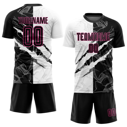 Custom Graffiti Pattern Black-Pink Scratch Sublimation Soccer Uniform Jersey - Sky-Custom