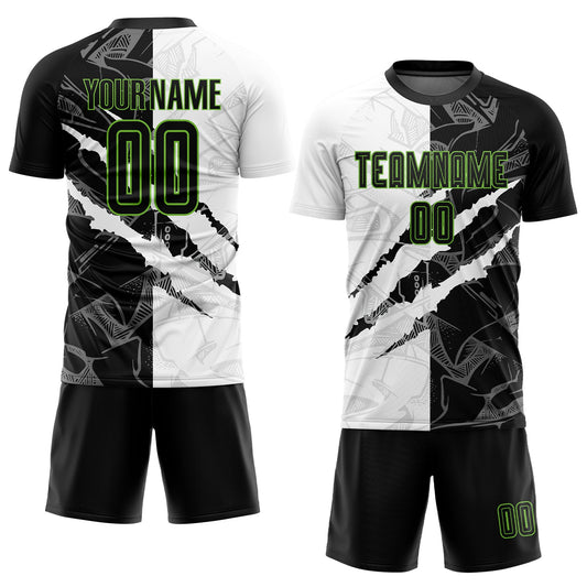 Custom Graffiti Pattern Black-Neon Green Scratch Sublimation Soccer Uniform Jersey - Sky-Custom