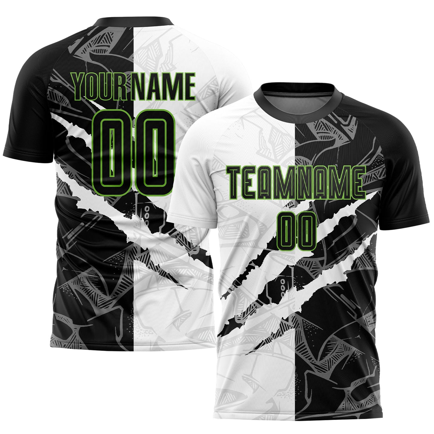 Custom Graffiti Pattern Black-Neon Green Scratch Sublimation Soccer Uniform Jersey - Sky-Custom