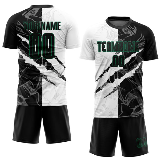 Custom Graffiti Pattern Black-Kelly Green Scratch Sublimation Soccer Uniform Jersey - Sky-Custom